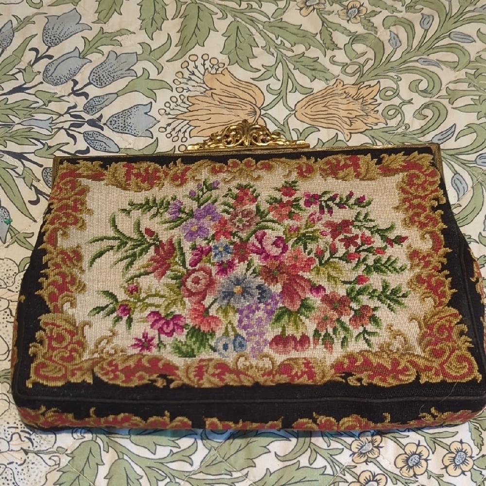 Petite Point Floral Embroidered Clutch - Picture 2 of 5